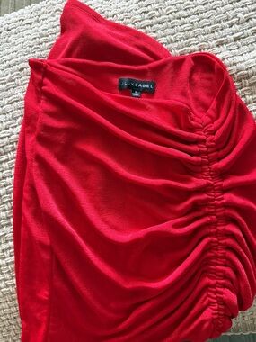 JLUXLABEL Red Ruched Midi Skirt